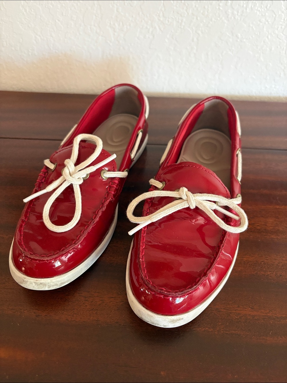 Cole Haan Red Patent Leather Boat Shoes.  Size 6.5   Good Used Condition!!